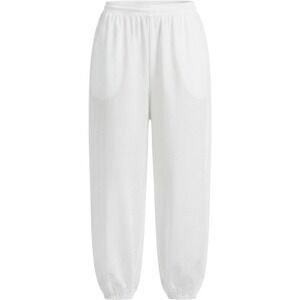 White Parachute Jogger Pants Elastic Waist Drawstring Streetwear Tapered Cuffs